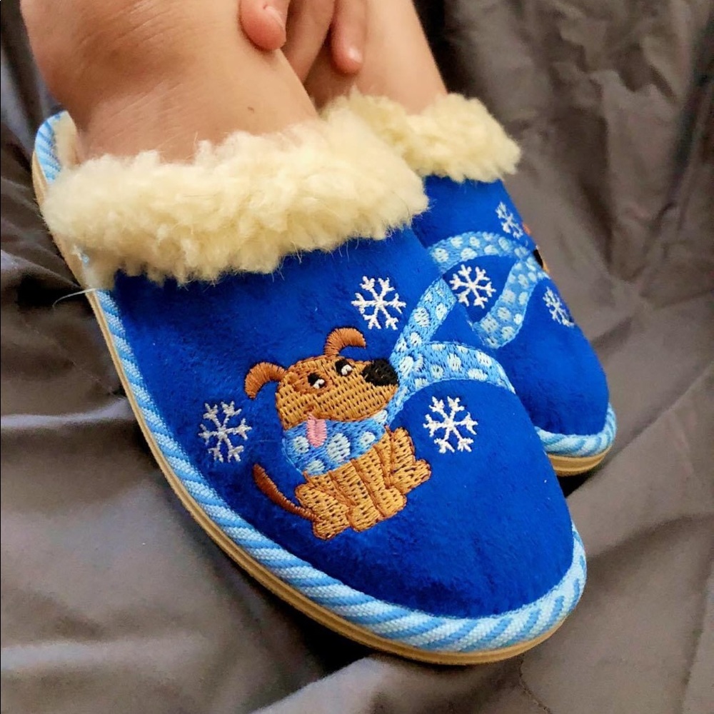 Puppy style blue slippers